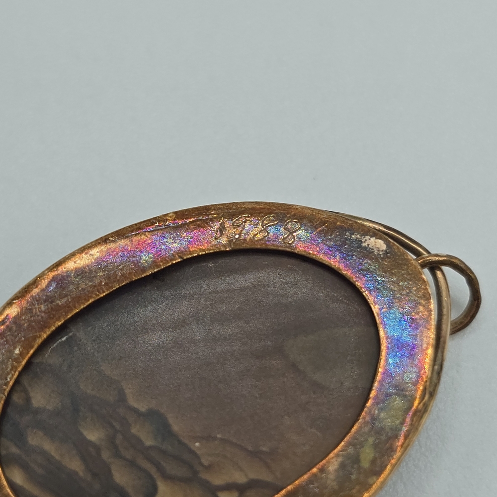 VTG Landscape Jasper Pendant Signed, "Handmade 14K GF 1988," Artisan Unknown - Picture 11 of 12